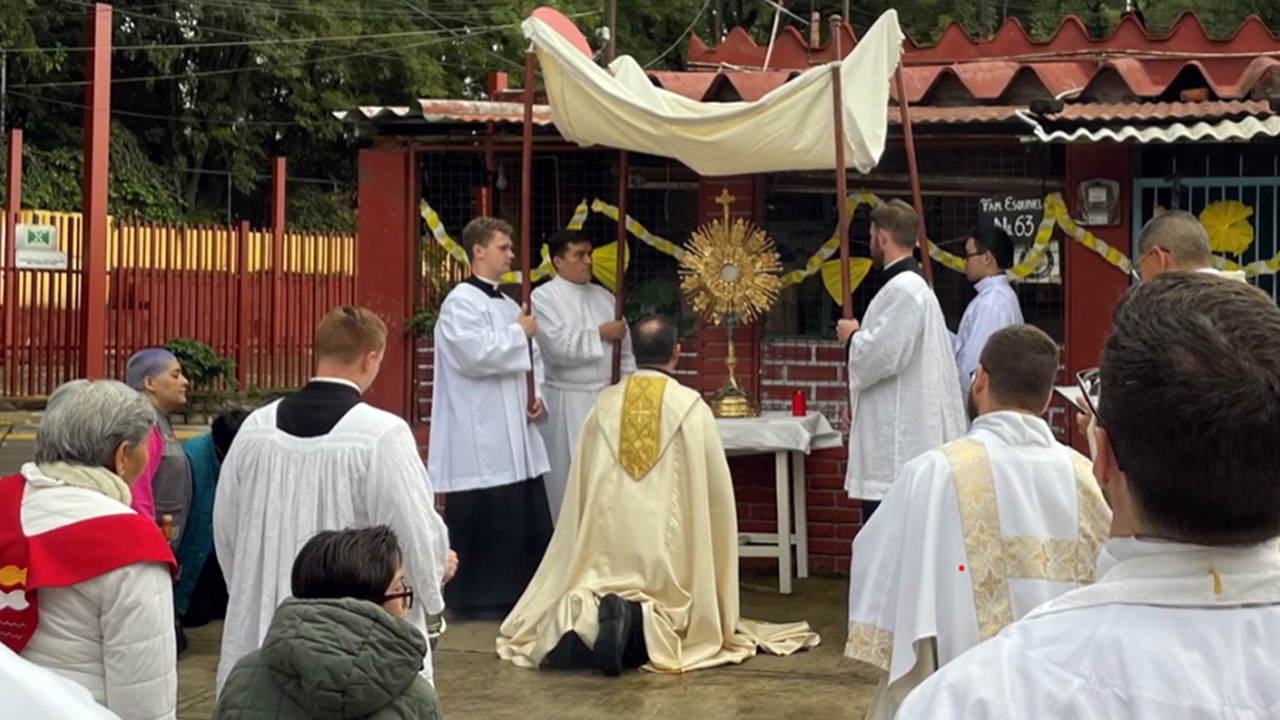 Public seminarian formation outside with people watching